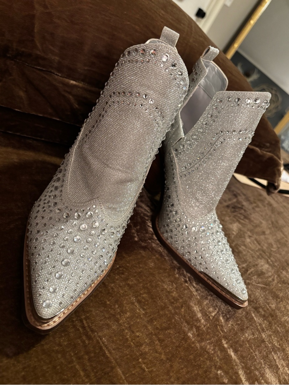 Gianni Bini Silver Crystal-Embellished Pointed Ankle Boots 8.5